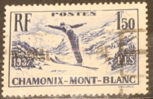 timbre 1f50 CHAMONIX - MONT-BLANC num YT 334 1937