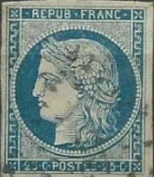 Timbre poste France crs bleu 25C YT Num 4